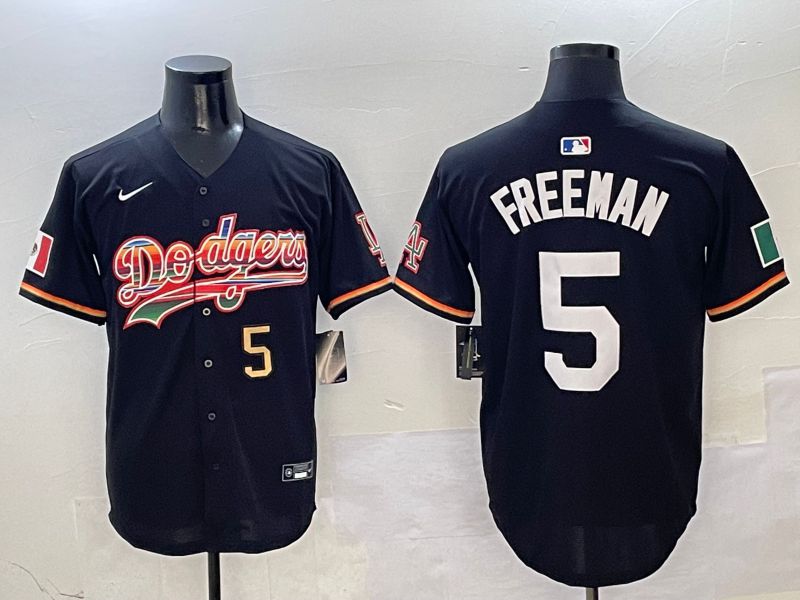 Men Los Angeles Dodgers #5 Freeman Black rainbow Nike 2025 MLB Jersey style 3